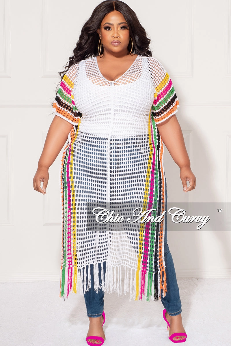 Base Layer Final Sale Plus Size Crochet Cover Up in White, Green, Fuchsia, Yellow, & Black
