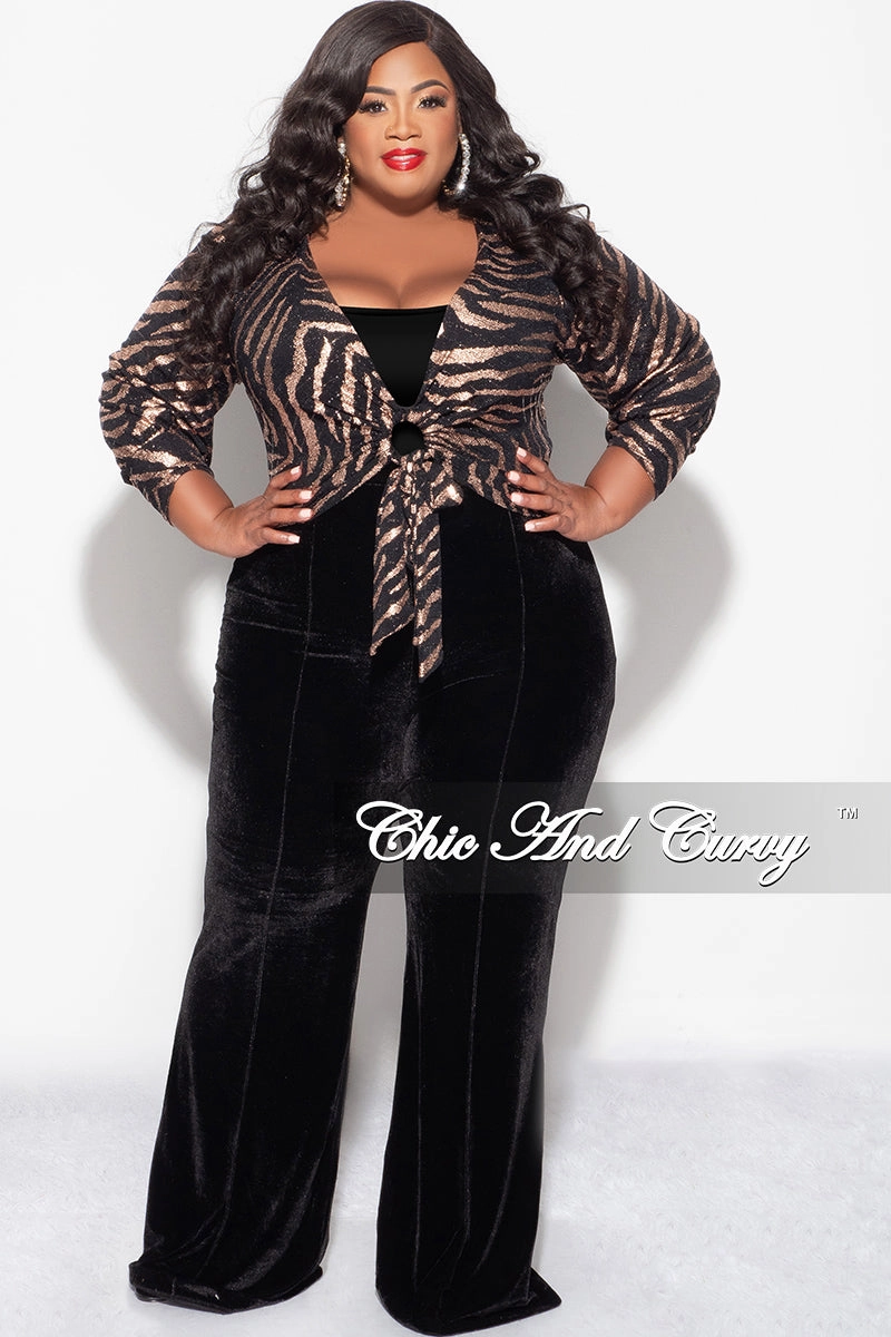 NonIrritating Seams HygienicCoating Final Sale Plus Size Crop Top with Cutout  in Black and Bronze Print