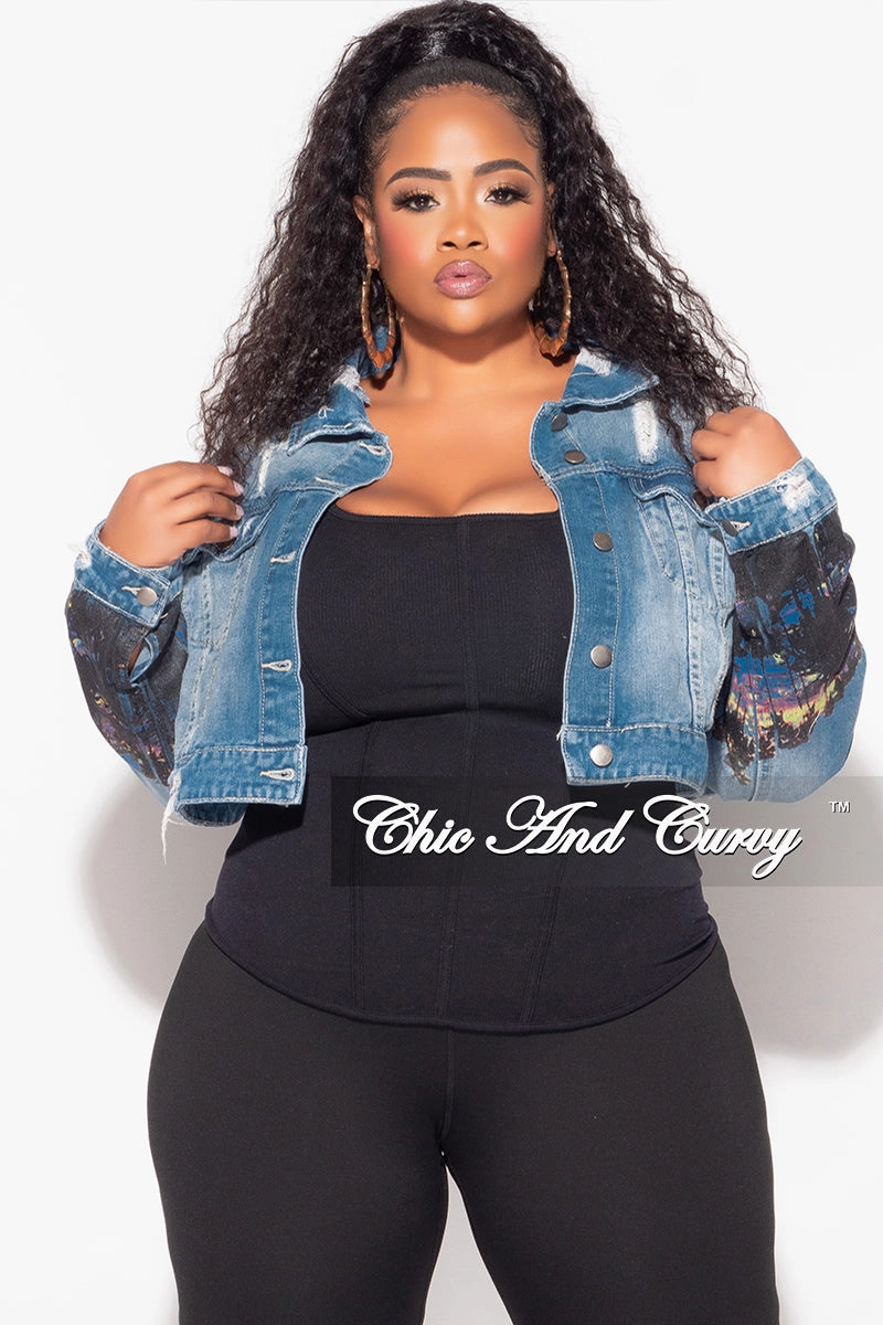 Final Sale Plus Size Denim Jacket with Hollywood Graphic Back Breathable Comfort Fit Unisex style