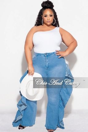 Trail Comfort Final Sale Plus Size Denim Jean with Dramatic Side Ruffle