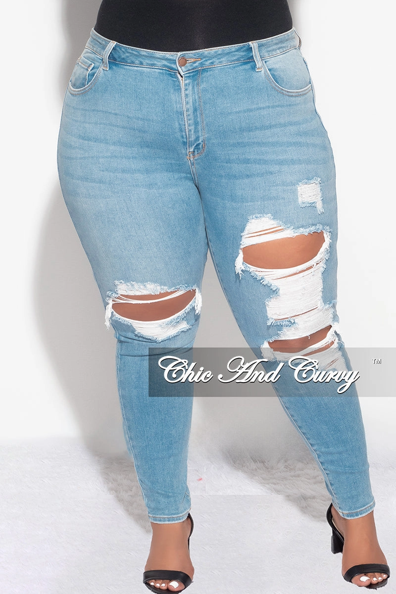 Breathable Stretch Wear QuickDryTech Final Sale Plus Size Distressed Jeans in Light Denim