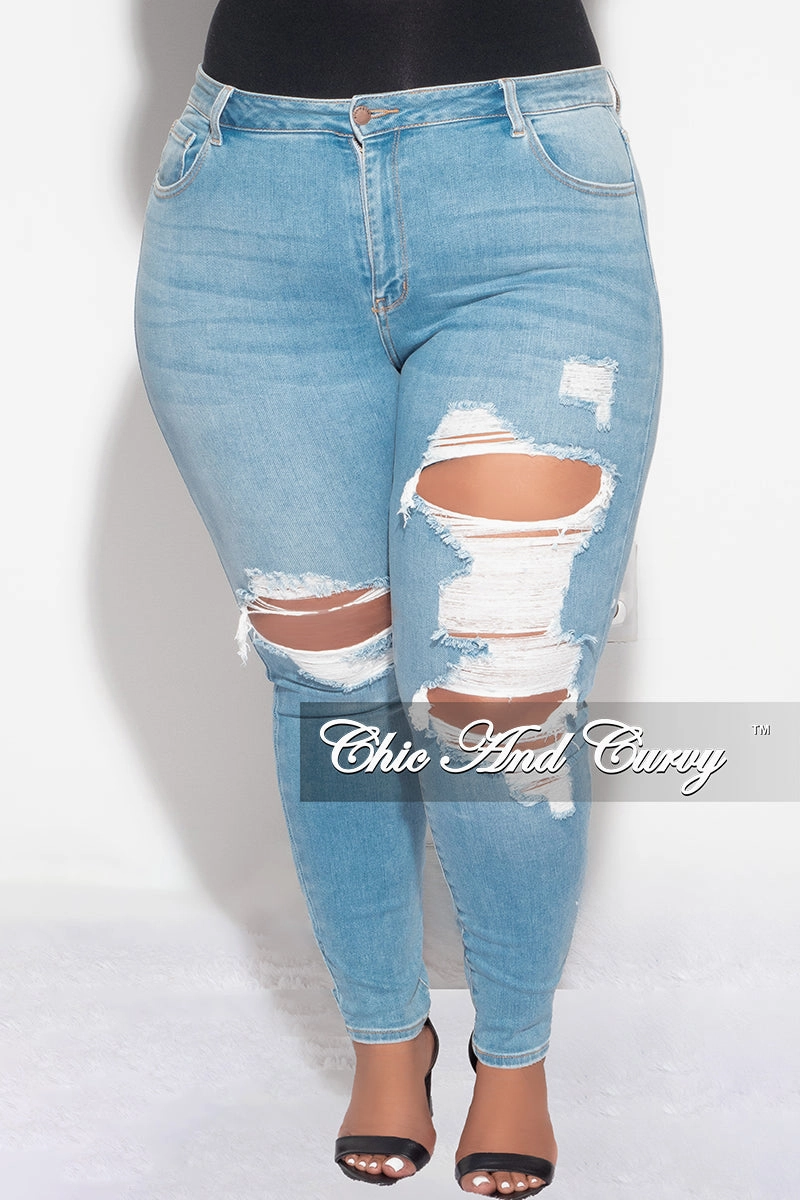 Relaxed Lines Unrestricted Movement Final Sale Plus Size Distressed Jeans in Light Denim