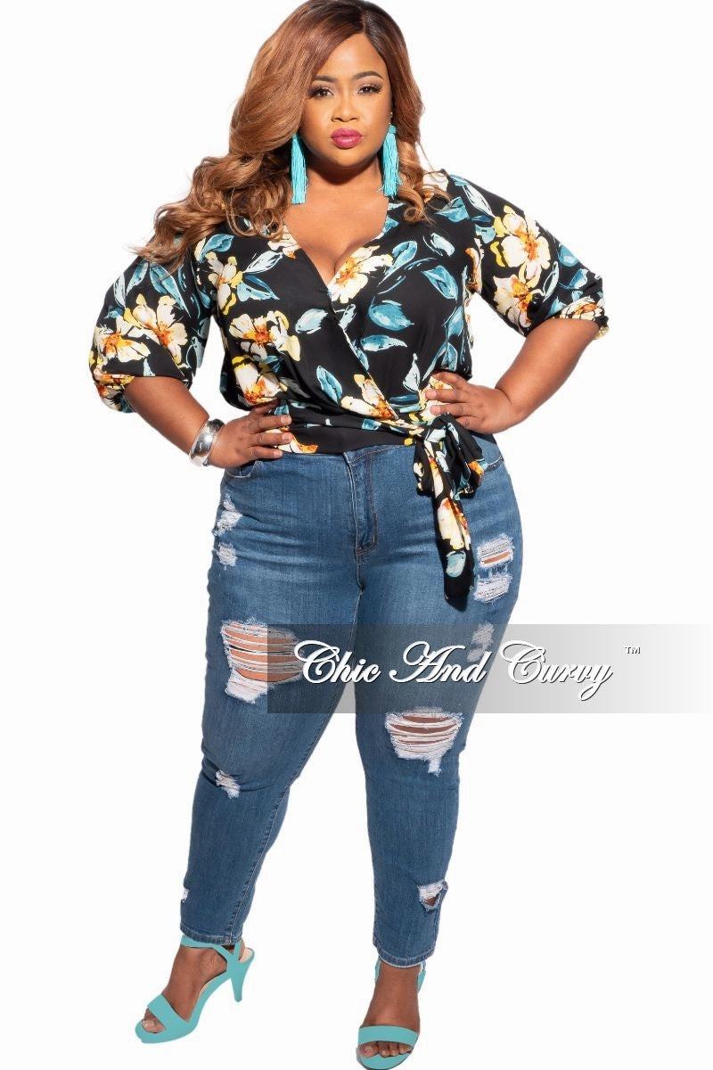 Final Sale Plus Size Distressed Jeans in Medium Denim Professional Wear Breathable Motion