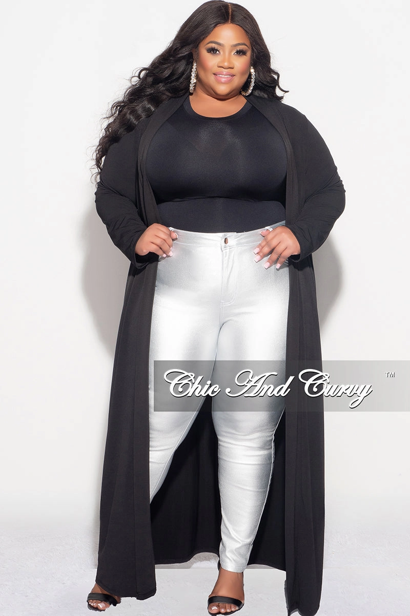 Multi Pocket Design Final Sale Plus Size Duster in Black