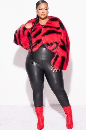 Trendy Comfort ExpandableSidePanels Final Sale Plus Size Faux Fur Coat in Red and Black