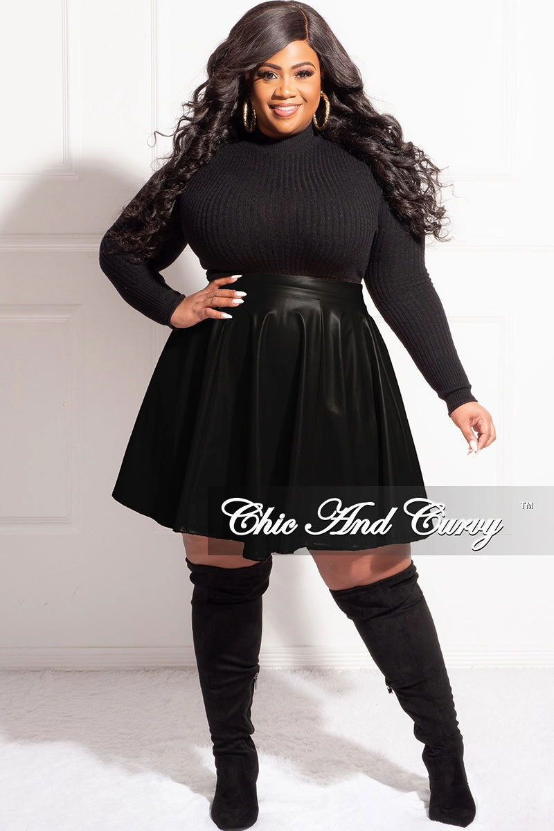 Final Sale Plus Size Faux Leather Skirt in Black Four Way Stretch Yoga Ready