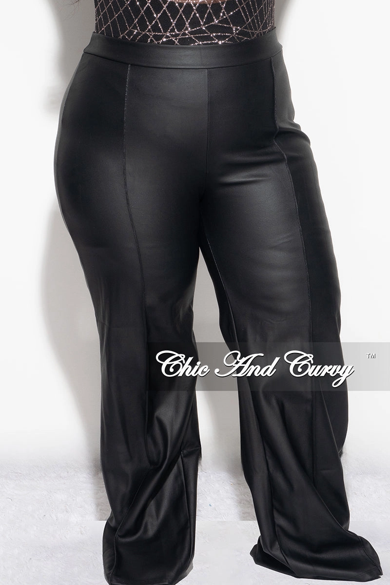 Sporty Comfort Fit Final Sale Plus Size Faux Leather Wide Leg Pants in Black