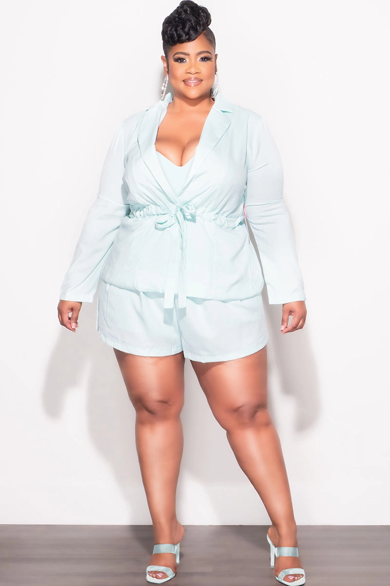 Versatile Comfort Wear Final Sale Plus Size Faux Linen 2pc Short Set in Mint