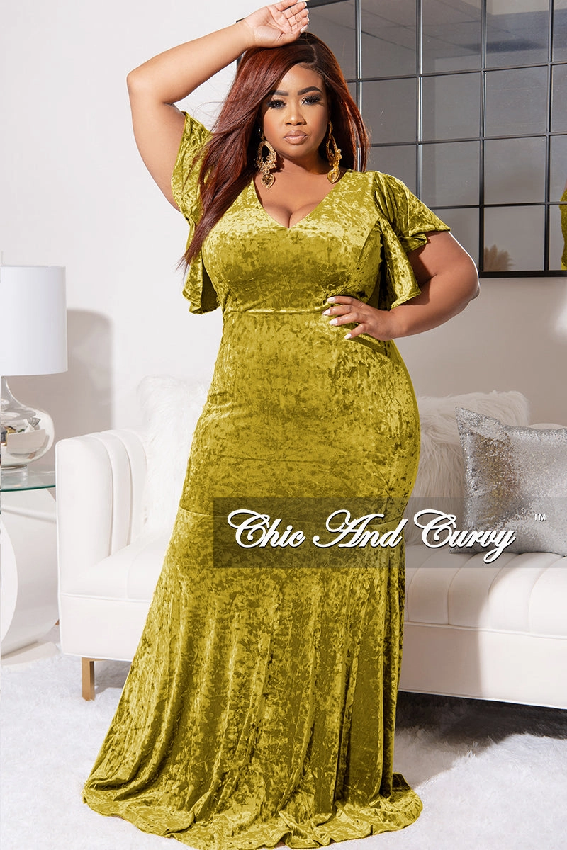 Breathable mesh panel Final Sale Plus Size Faux Wrap Sleeves Gown Velvet in Tea Leaf (similar to Puce)