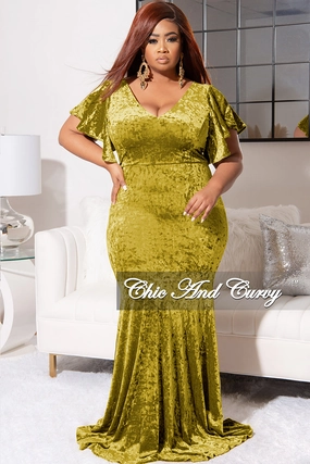 Layered Hem Detailing Final Sale Plus Size Faux Wrap Sleeves Gown Velvet in Tea Leaf (similar to Puce)