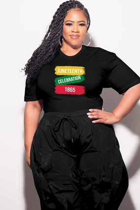 Heat Control Soft and Cozy Final Sale Plus Size Fitted Black T-Shirt Juneteenth Celebration 1865