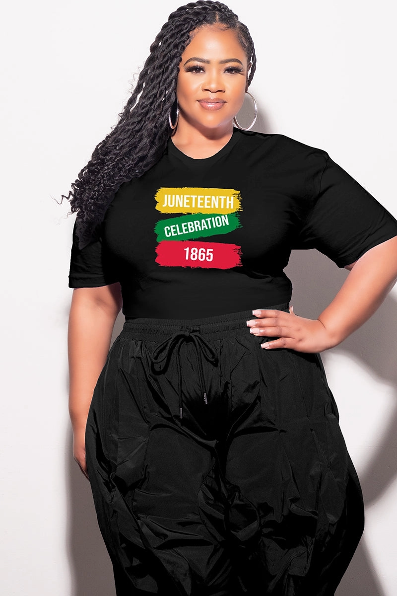 Heat Control Soft and Cozy Final Sale Plus Size Fitted Black T-Shirt Juneteenth Celebration 1865