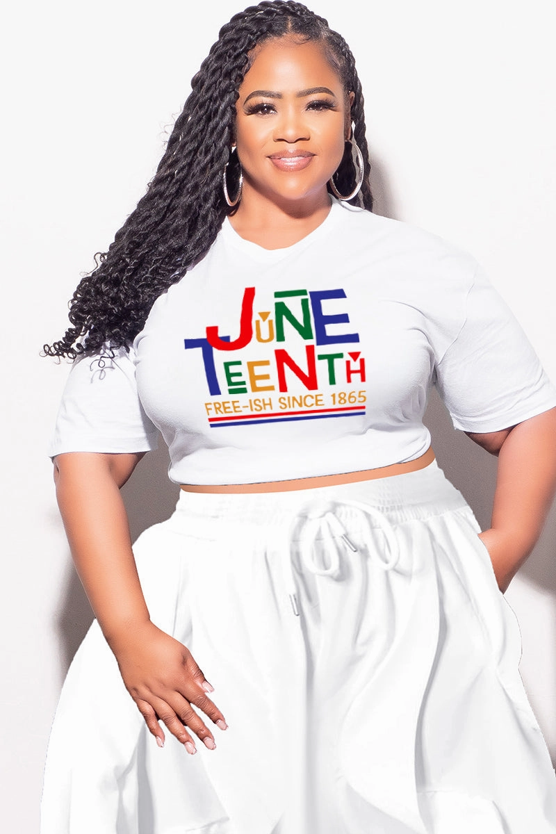 Final Sale Plus Size Fitted White T-Shirt Juneteenth Free-ish Since 1865 Neutral Fit Body Movement
