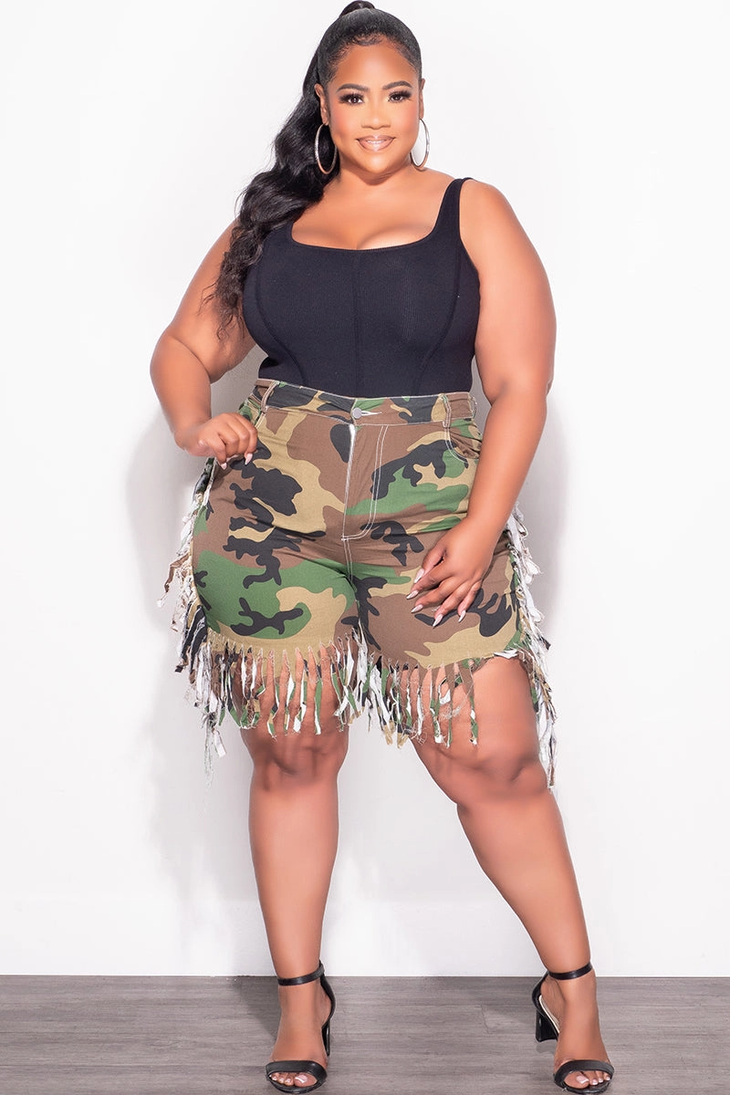 Final Sale Plus Size Fringe Shorts in Camouflage QuickReleaseFastenings