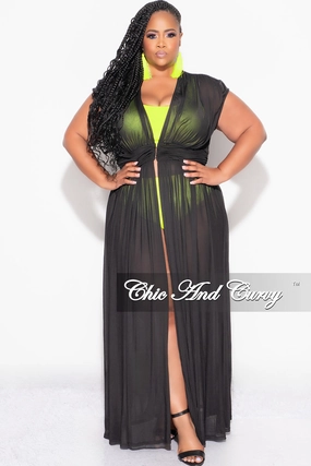Machine washable Quick Wear Final Sale Plus Size Goddess Cover Up / Duster in Black Chiffon