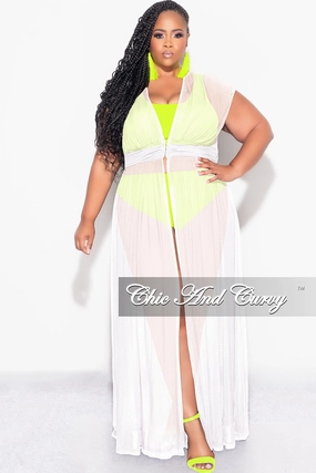 Final Sale Plus Size Goddess Cover Up / Duster in Ivory Chiffon Trendy Vibe high waisted