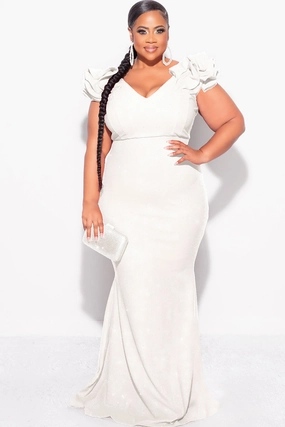 Final Sale Plus Size Gown with Layered Sleeves in Ivory (Non-Glitter Fabric) HighCollar Design Comfy Layer
