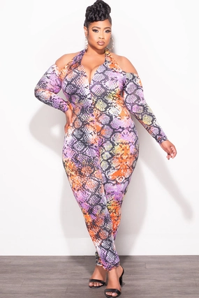 Final Sale Plus Size Halter Jumpsuit in Multi-Color Snake Print Casual Active Wear