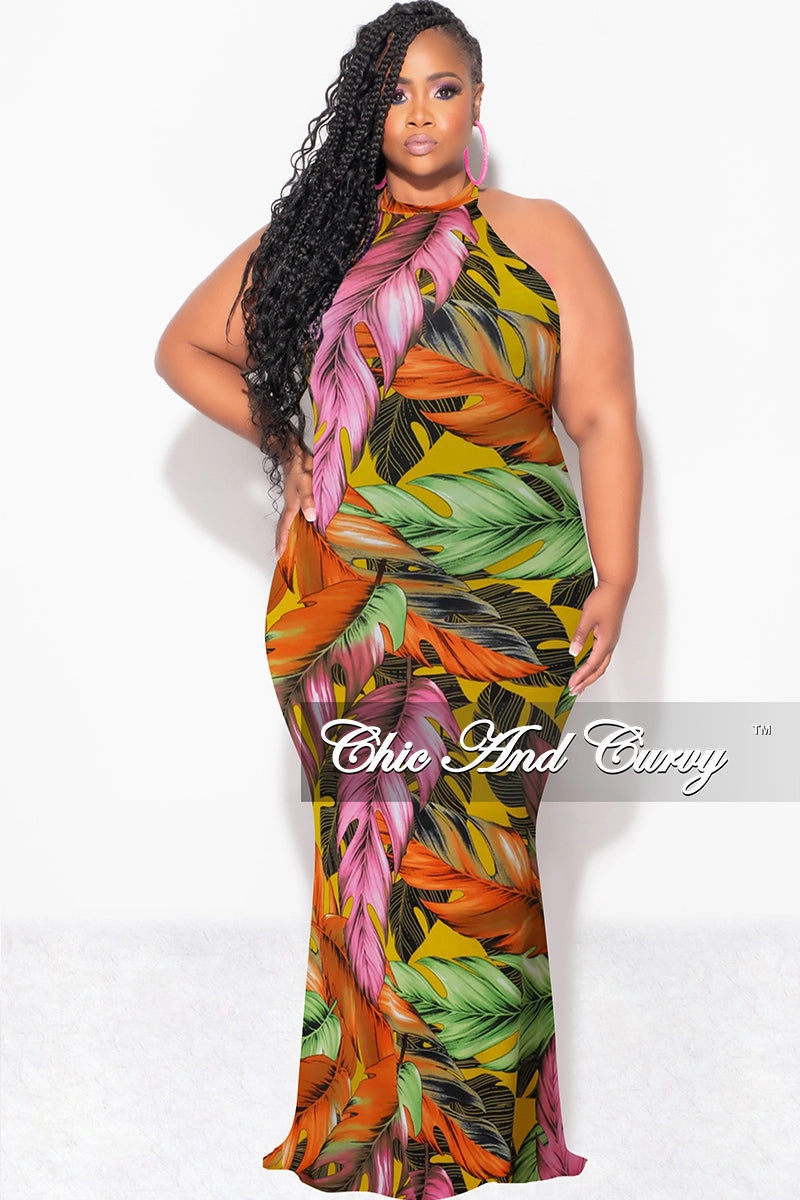 Comfort Layer Wear Fashionable Cut Final Sale Plus Size Halter Neck Sleeveless Mermaid Dress in Yellow / Orange