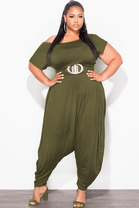 Final Sale Plus Size Harem Jumpsuit in Olive Green Functional fashion wear Non slip grip