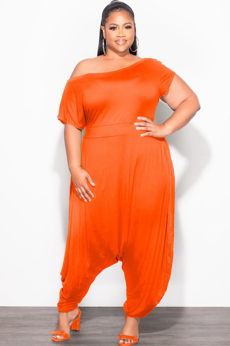 Final Sale Plus Size Harem Jumpsuit in Orange Durable Fit