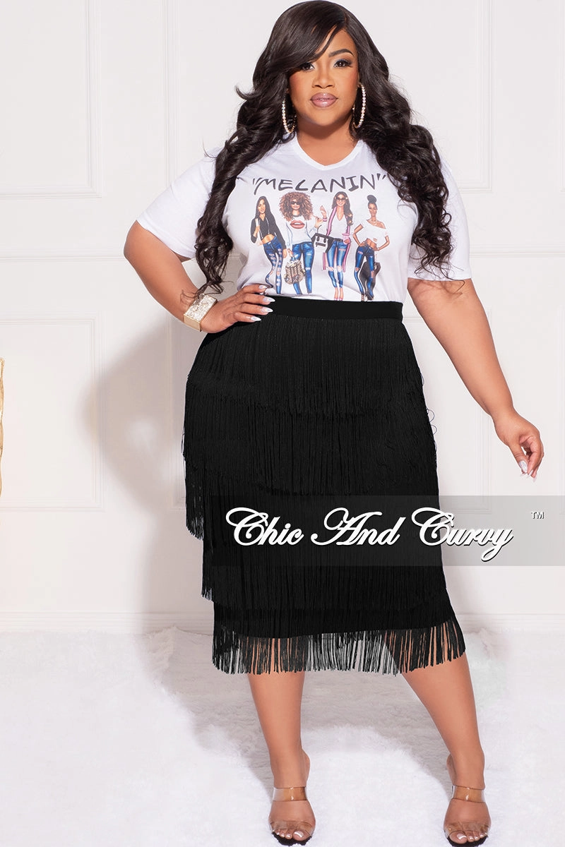 Cozy Wear Final Sale Plus Size High Waist Fringe Tiered Midi Pencil Skirt in Black
