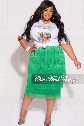 Final Sale Plus Size High Waist Fringe Tiered Midi Pencil Skirt in Green Flex Movement