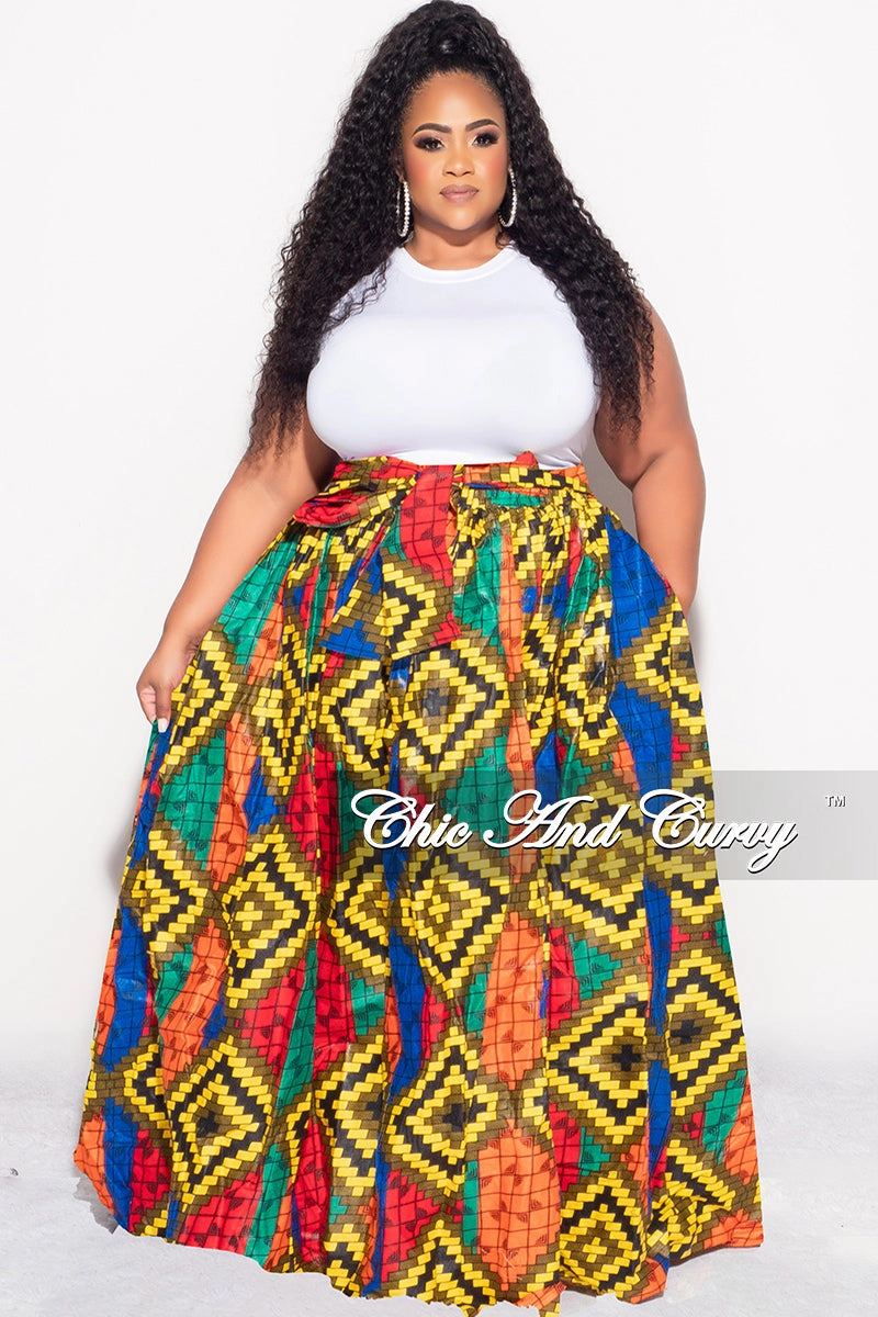 Full Flex stain guard Final Sale Plus Size High Waist Maxi Skirt with Tie in Multi Color Checker Deign Print