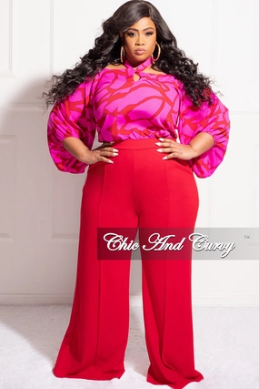 Tailored Fit Final Sale Plus Size High-Waist Wide Leg Pants in Red