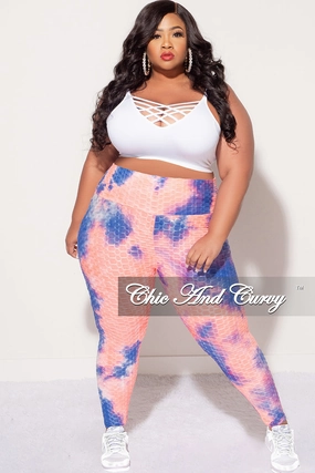 Static free Final Sale Plus Size Honey Comb Leggings in Pink and Blue Tie Dye (Pants Only)