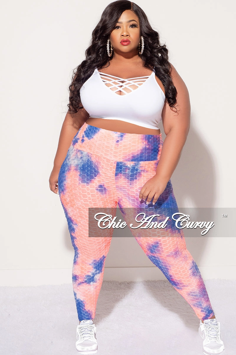 Static free Final Sale Plus Size Honey Comb Leggings in Pink and Blue Tie Dye (Pants Only)