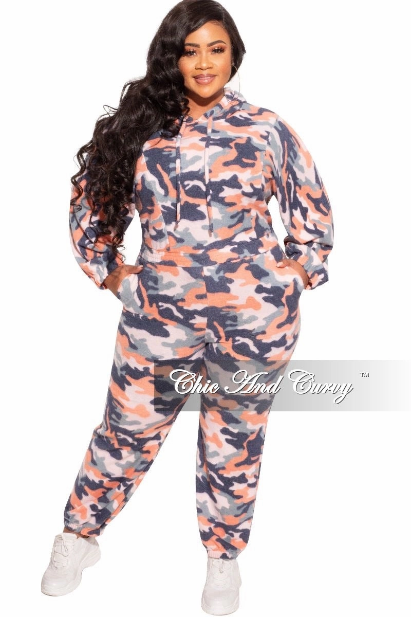 Final Sale Plus Size Jogger Set in Orange Camo Print Timeless Wear Minimal Waist