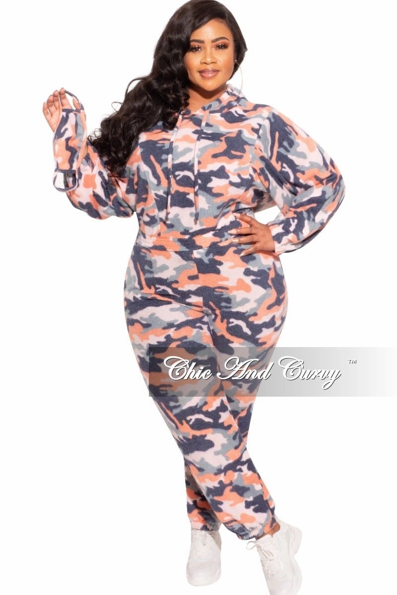 Final Sale Plus Size Jogger Set in Orange Camo Print Compact Pack GussetedCrotch