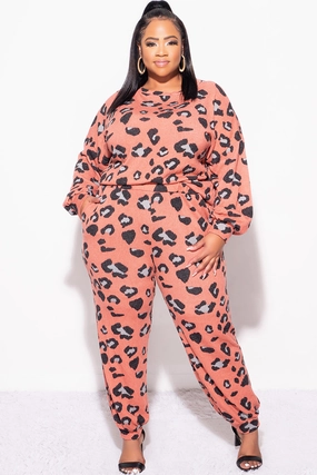 Relax Fit Wear Quality Fabric Final Sale Plus Size Jogger Set in Pink with Animal Print