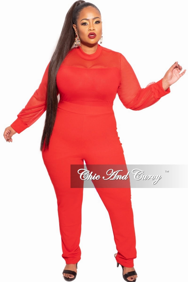 Final Sale Plus Size Jumper with Mesh top In Red All Fit