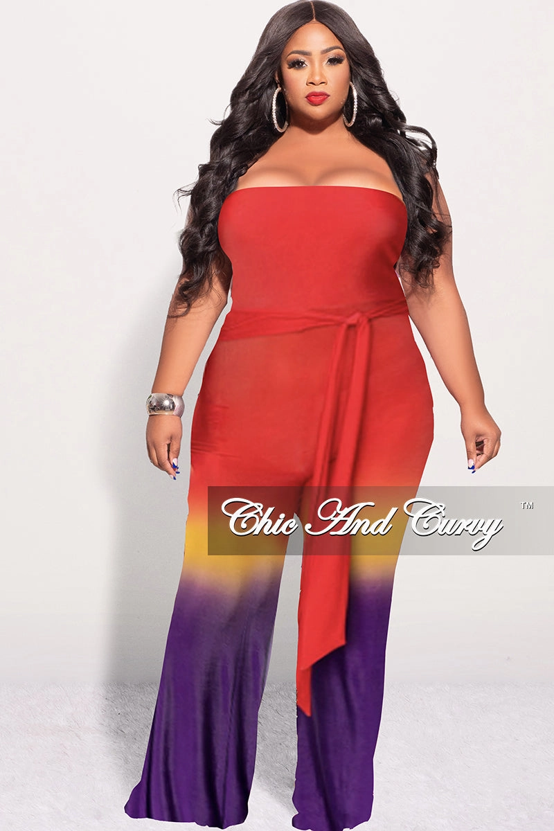 Final Sale Plus Size Jumpsuit in Red, Mustard & Purple Seamless Comfort Casual Office