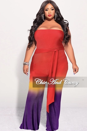 Final Sale Plus Size Jumpsuit in Red, Mustard & Purple Seamless Comfort Casual Office