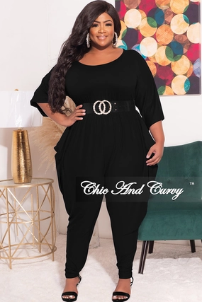 Final Sale Plus Size Jumpsuit with Harem Effect in Black OdorResistant Modern Comfort