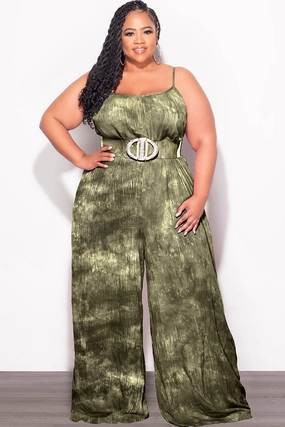 Final Sale Plus Size Jumpsuit with Soft Crepe Fabric in Olive Stay Comfortable Weekend Comfort
