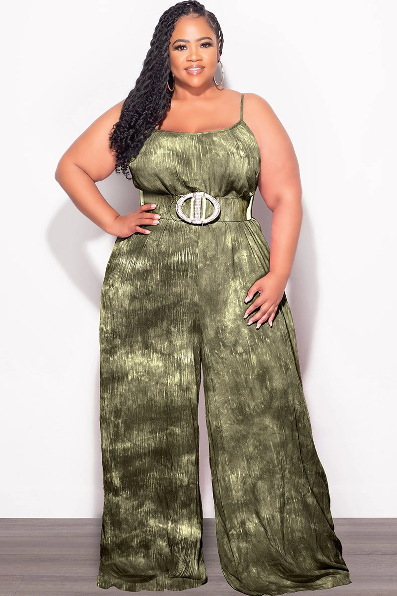 Final Sale Plus Size Jumpsuit with Soft Crepe Fabric in Olive Stay Comfortable Weekend Comfort