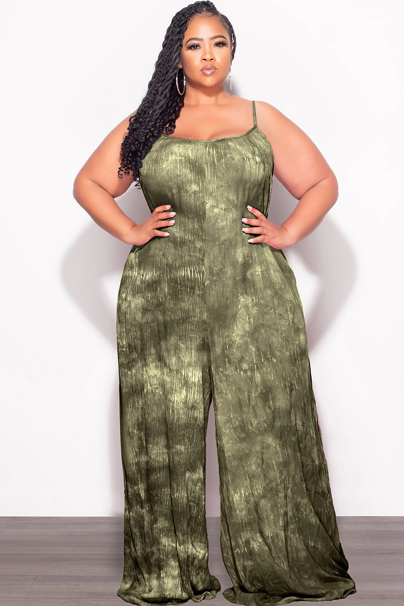 Chic casual Cozy and Soft Final Sale Plus Size Jumpsuit with Soft Crepe Fabric in Olive