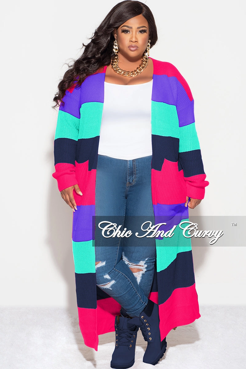 Final Sale Plus Size Knit Sweater Duster Hot Pink Purple Turquoise and Navy Urban Ready