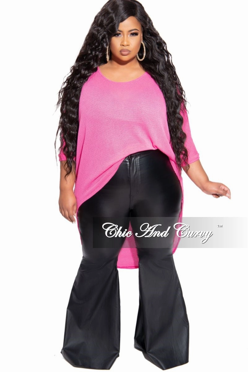 Anti Friction Lining Light Wear Fit Final Sale Plus Size Knitted High-Low Top in Hot Pink