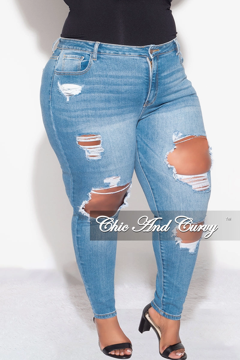 Final Sale Plus Size Light Denim Pants Light Waist