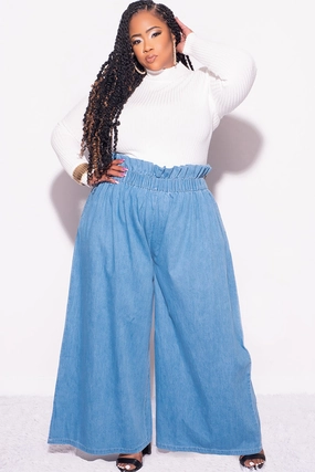 Final Sale Plus Size Light Denim Wide Leg Pants Lightweight Layer