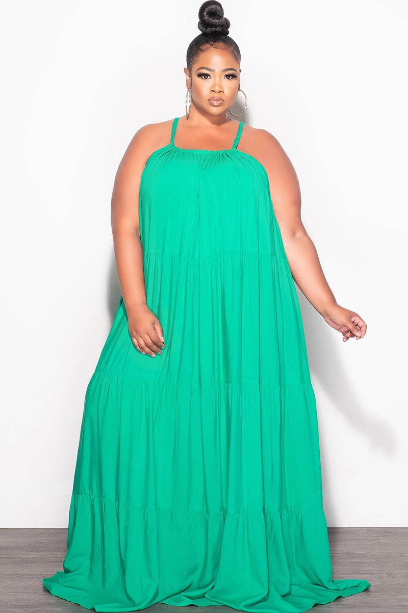 sport chic Final Sale Plus Size Long Halter Dress with Back Tie in Green