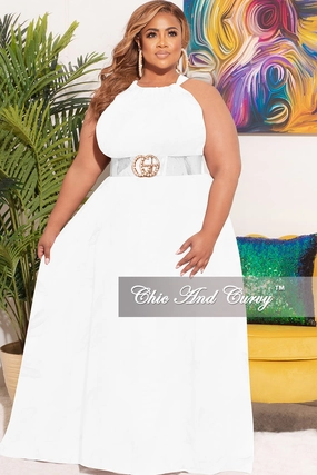 NonRestrictiveCut Final Sale Plus Size Long Halter Dress with Back Tie in Off White