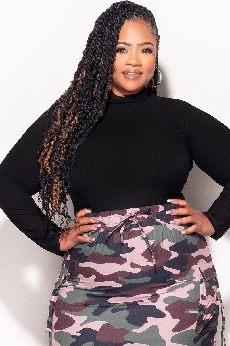 RegularFit Final Sale Plus Size Long Sleeve Ribbed Turtle Neck in Black