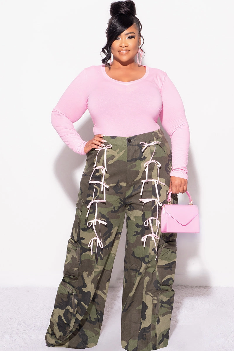All Season Stylish Appearance Final Sale Plus Size Long Sleeve Top in Pink