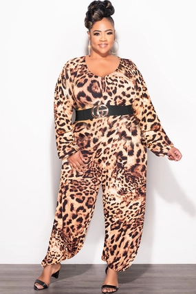 Functional Comfort Wear Final Sale Plus Size Loose Fit Jumpsuit in Animal Print